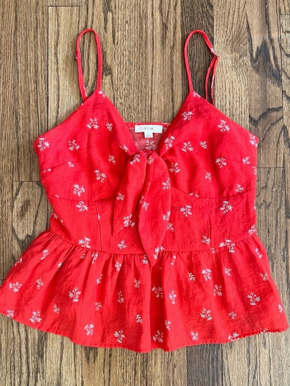 Red Floral Tie-Front Peplum Tank | S